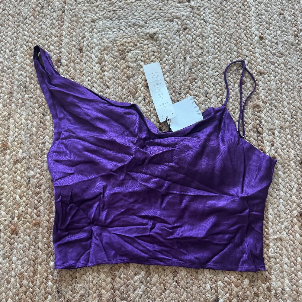 Zara Satin Asymmetrical Crop Top – Brand New with Tags NWT – Size S 💜 - Picture 9 of 12